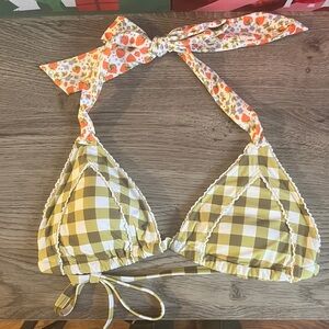 Aerie Green and White Checkered Bikini Top